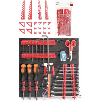 Set mbajtësesh paneli veglash Kistenberg Bineer Hooks, 20 copë, plastikë, i kuq