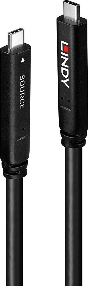 Kabllo USB C Lindy 15m, USB 3.2 Gen 2, DP 1.4, e zezë