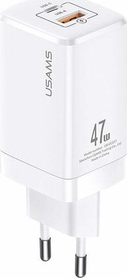 Karikues Usams T41 GaN, 47W, 1x USB A 1x USB C, i bardhë
