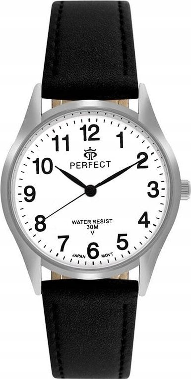 Orë dore për goca Perfect GX018-01, 34mm, mban ujë 30m, e argjendtë me rrip të zi