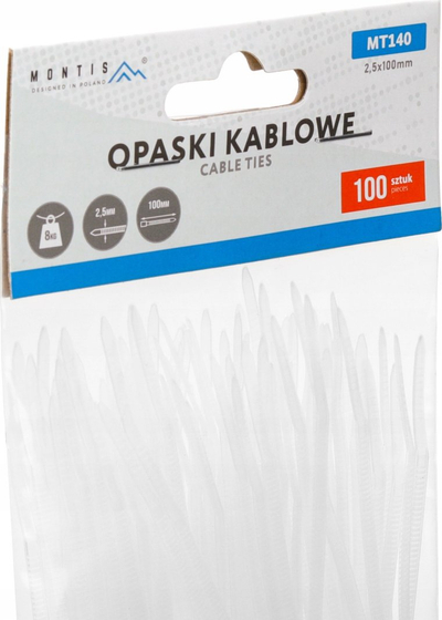 Set kapëse kabllosh Montis, 3.6 x 300mm, deri 18kg, të bardha
