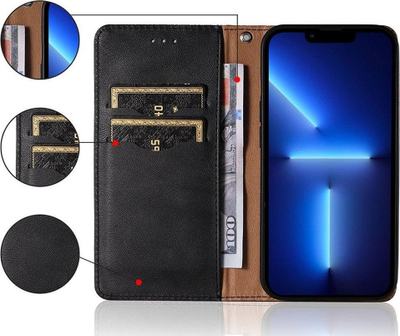 Këllëf libri për Xiaomi Redmi Note 11, me magnet, me rrip dore, i zi