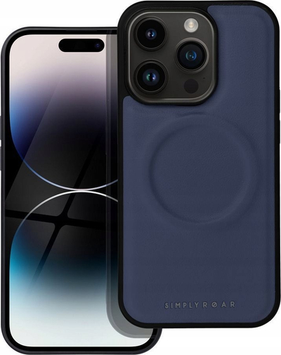 Kapak telefoni Roar Mag Morning për iPhone 14 Pro, MagSafe, lëkurë eko, blu navy