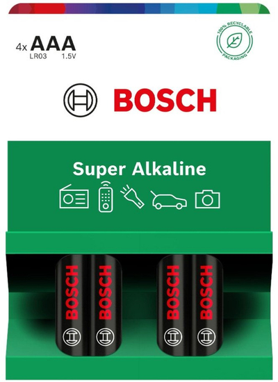 Bateri alkaline Bosch LR03SA4B/00, AAA, 1.5V, set 4 copë