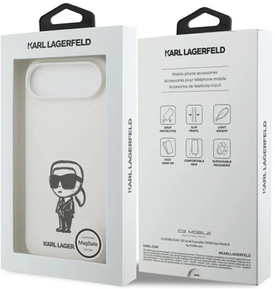 Mbështjellës telefoni Karl Lagerfeld Silicone Sketch Logo KLHMP17MSKIGROH, për iPhone 17 Pro, silikon, i bardhë