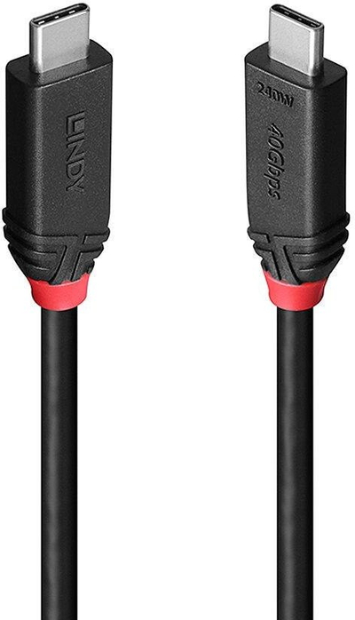 Kabllo USB4 Lindy Black Line, Type C në Type C, 0.5m, 240W, e zezë