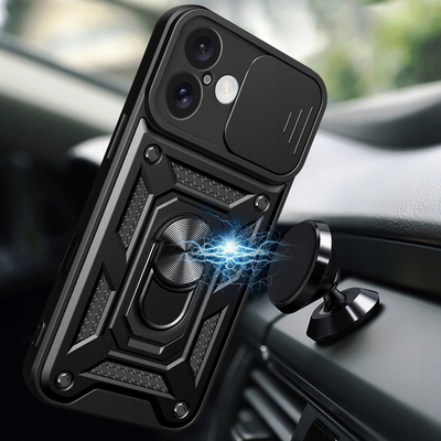 Mbrojtëse telefoni Camshield Armor për iPhone 16 Plus, me kapak kamere, me stand, e zezë