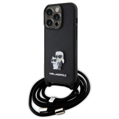 Husë Karl Lagerfeld KLHCP15LSAKCPSK për iPhone 15 Pro 6.1", hardcase me rrip Crossbody, e zezë