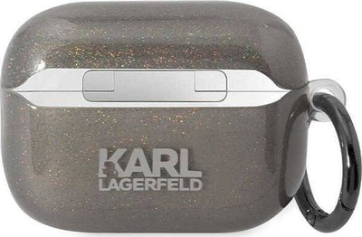 Mbajtëse kufjesh Karl Lagerfeld KLAP2HNKCTGK, për Apple AirPods Pro 2, Glitter Karl &amp; Choupette, e zezë me shkëlqim