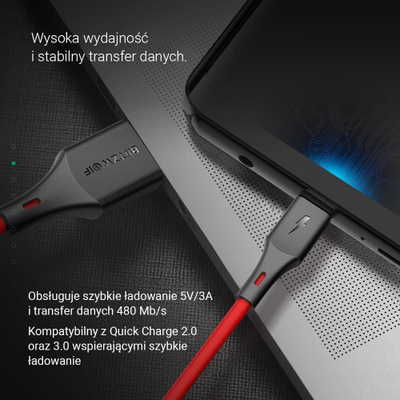 Kabllo USB BlitzWolf BW-TC15, USB-A me USB-C, 1.8 m, e kuqe