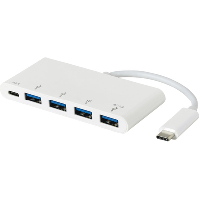 Hub USB-C Estuff ES623007WH, 4 porta USB 3.0, karikim PD, i bardhë