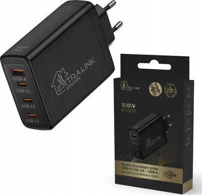 Karikues USB Extralink CHARESL01, 100W GaN, 3x USB C dhe USB A, i bardhë