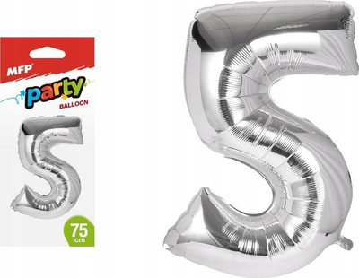 Balon folie dekorativ MFP numri 5, 75cm, argjend metalik