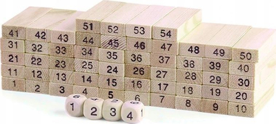 Lojë druri Jenga Wiss Toy GR0090, 54 kube, me zare druri, ngjyrë druri natyrale