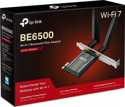 Adapter Wi-Fi TP-Link Archer TBE400E BE6500, PCIe, Wi-Fi 7 edhe Bluetooth 5.4, i zi