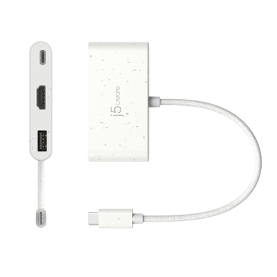 Përshtatës j5create Eco-Friendly USB-C në HDMI/USB-A, 100W, i bardhë