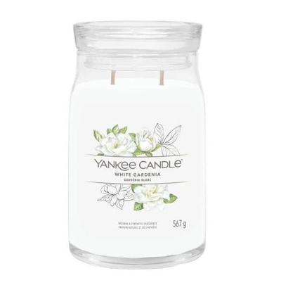 Qiri dekorativ Debenhams Signature kavanoz i madh White Gardenia, me dy fitila, i bardhë