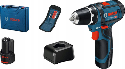 Kaçavidë me bateri Bosch GSR 12V-15, 12V, me bateri dhe karikues, blu