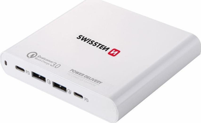 Karikues notebook-u Swissten 87W, 2x USB, 2x USB C, i bardhë