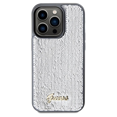 Mbulesë telefoni Guess Sequin Script Metal GUHCP14XPSFDGSS, për iPhone 14 Pro Max 6.7", hardcase, argjend