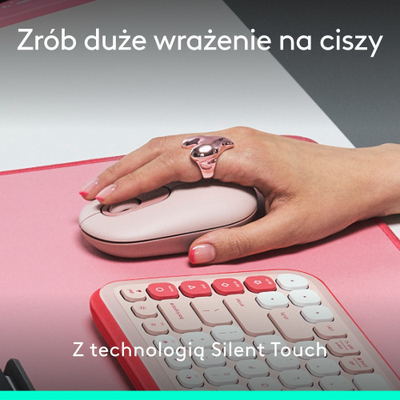 Maus wireless Logitech POP, buton për emoji, SilentTouch, rozë