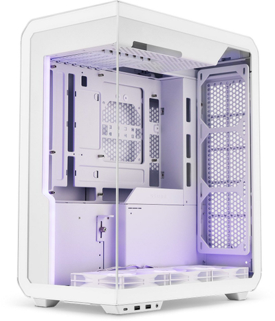 Кутија за гејминг SSUPD XHUTTLE Dual Display MIDI Tower, панорамска, вертикално монтирање, бела