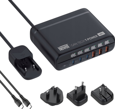 Karikues muri Newell GaN Tech T-power, 140W, me 6 porta USB, me adapterë prizash