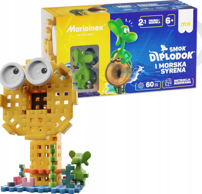 Lodra ndërtuese Marioinex Mini Waffle Diplodocus Dragon And Mermaid, 60 copë, shumëngjyrëshe