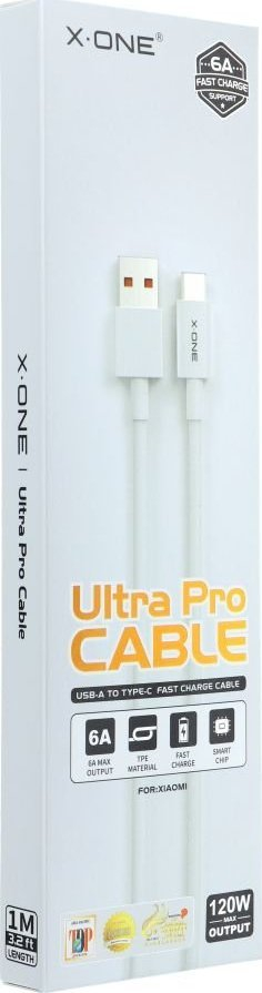 Kabllo USB X-One USB-A në USB-C, 1m, karikim i shpejtë, e bardhë