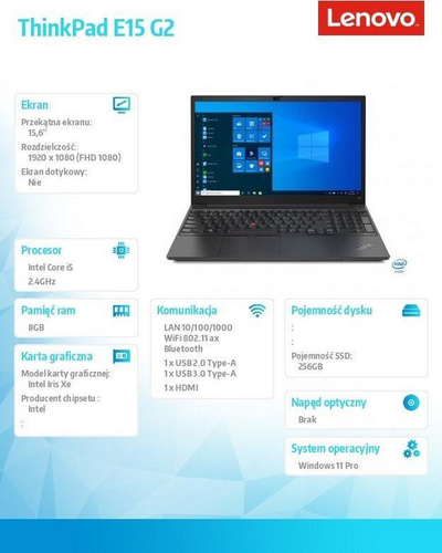 Laptop Lenovo, Intel Core i5-1135G7, 15.6", 8 GB RAM, SSD 256 GB, Windows 11 Pro, i zi
