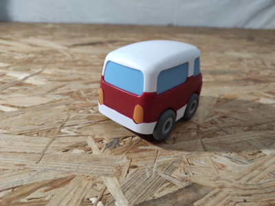 Lodër makinë HABA Kullerbu Red Mini Bus, motor shtyje edhe lësho, për kalamaj, e kuqe