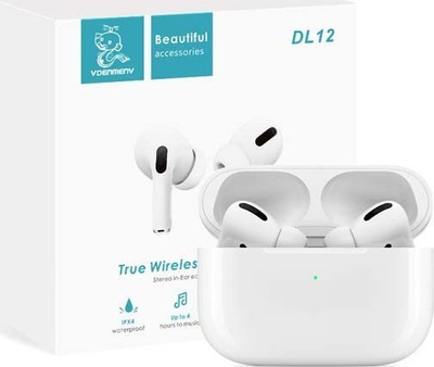 Bluetooth слушалки Denmen DL12 TWS, безжични, со кутија за полнење, бели
