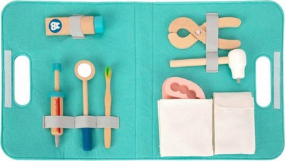 Lojë dentisti prej druri Tooky Toy Dentist Set, edukative, me çantë, blu