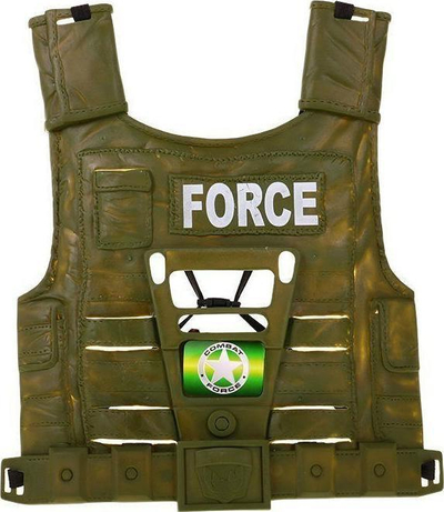 Set lodrash ushtarake Justice Force Set, helmeta dhe jelek, pushkë lodër, i gjelbër