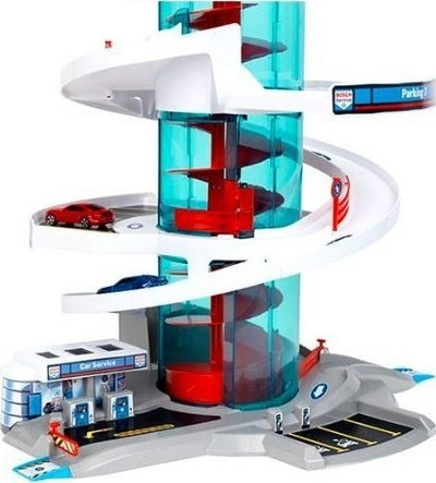 Lodër garazh parkimi Theo Klein Bosch Car Service Helix, me ashensor me vidë, me rampa gare, shumëngjyrësh