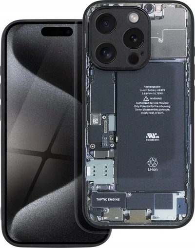 Futera Tech për iPhone 15, xham i kalit, TPU, transparente me model