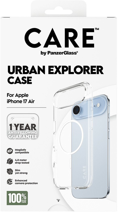 Mbulesë telefoni PanzerGlass Urban Explorer për Apple iPhone Air, transparente, me kornizë të bardhë