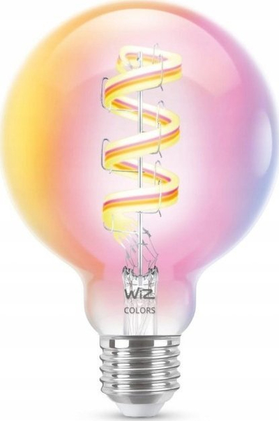 Llampë e zgjuar WiZ Filament G95, LED RGB 6.3W, Wi-Fi E27, transparente