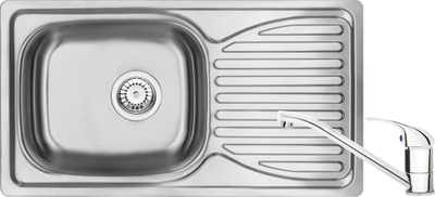 Lavaman kuzhine Deante Doppio, çelik inox, 1 legen me pikatore, me bateri