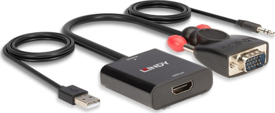 Konvertues video Lindy VGA në HDMI, audio stereo, Full HD 1080p, i zi