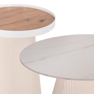 Set tavolina për kafe Duncan 2-pjesësh Φ80cm & Φ45cm (HM21082), bardhë