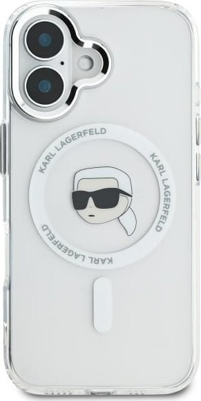 Kejs telefoni Karl Lagerfeld IML Metal Karl Head MagSafe, për iPhone 16 Plus 6.7\", i bardhë