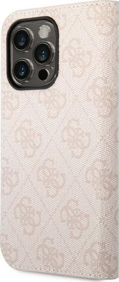 Mbulesë libri Guess 4G Metal Outline për iPhone 14 Pro, PC TPU, rozë
