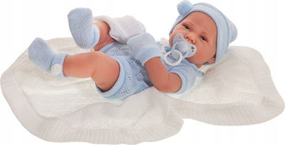 Kukull bebe Muñecas Antonio Juan Newborn Toquilla 50063, 42cm, me batanije dhe biberon, blu e çelët