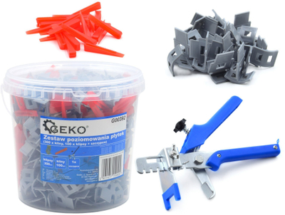 Set nivelimi për pllaka GEKO G00392, 400 copë, me kovë plastike