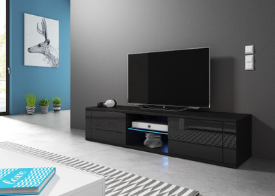 Kredencë TV HIT Black, 140 cm, LED blu, e zezë me shkëlqim