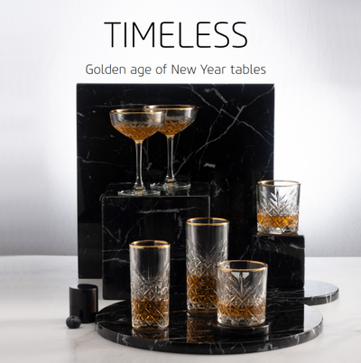 Gotë për kokteje Paşabahçe Timeless, dekor ari (4 copë)