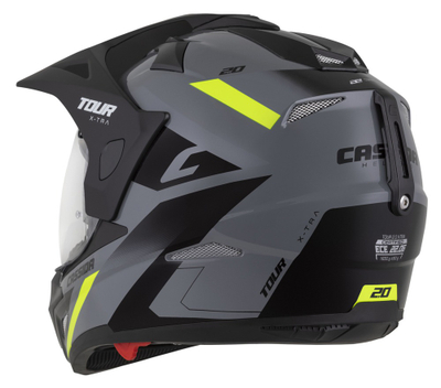 Helmetë moto Cassida Tour 2.0 X-tra, polikarbonat, vizor dielli, gri e verdhë fluo e zezë mat