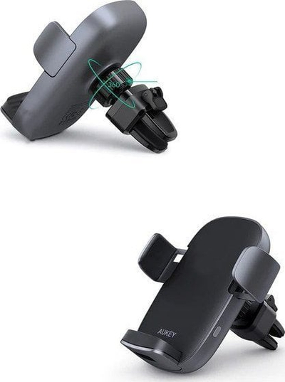 Mbajtëse telefoni për makinë Aukey Navigator Wind II HD-C52, karikim wireless 10W, e zezë