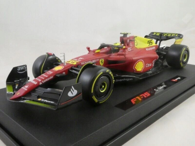 Maket makine garash Ferrari Bburago F1-75, 1/18, diecast metal, kuqe verdhë